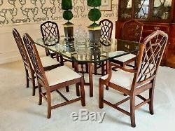 Drexel Heritage Chippendale Mahogany Dining Table + 6 Chairs with New Baker Fabric