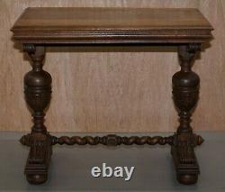 Dutch Hand Carved Solid Oak Side Table To Sit Next To A Desk Part Of Large Suite