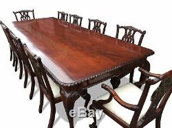EXQUISITE 10ft CHIPPENDALE STYLE BRAZILIAN MAHOGANY DINING SET FRENCH POLISHED
