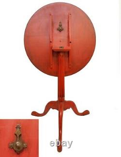 Early 20th C Chinoiserie Red Lacquered, Hand Painted Chippendale Tilt-top Table