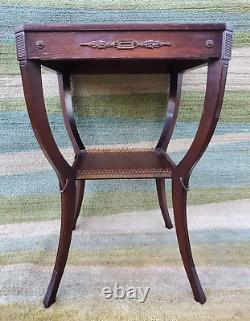 Early Antique Zangerle & Peterson Two-Tier Side occasional Table Brass Accents