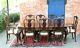 English Antique Chippendale Style Mahogany Dining Table With 3 Leaf & 8 Chairs
