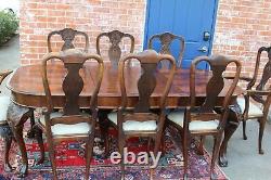 English Antique Chippendale Style Mahogany Dining Table With 3 Leaf & 8 Chairs