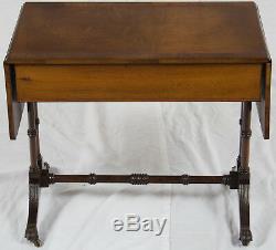 English Vintage Drop Leaf Small Coffee Cocktail Table w Drawers Extending Narrow