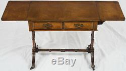 English Vintage Drop Leaf Small Coffee Cocktail Table w Drawers Extending Narrow