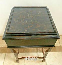 Ethan Allen Chairside Box on Stand Table Chest Asian Themed boxed leg felt lined