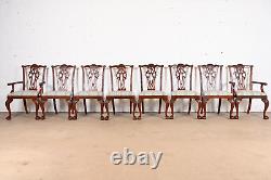 Ethan Allen Chippendale Carved Mahogany Dining Chairs, Set of Eight