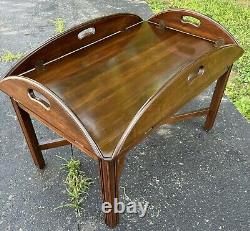 Ethan Allen Georgian Court Chippendale Butler's Tray Coffee Table Flip Down Side