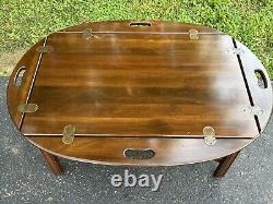 Ethan Allen Georgian Court Chippendale Butler's Tray Coffee Table Flip Down Side