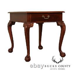 Ethan Allen Mahogany Chippendale Style Ball & Claw One Drawer End Table