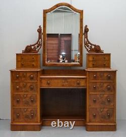 Exquisite Antique Victorian Burr Walnut Dressing Table Drawers Original Mirror