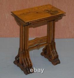 Extremely Rare Nest Of Four Emile Galle Specimen Wood Tables Art Nouveau 4
