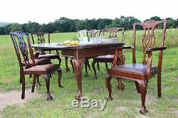 Fabulous 10pc SOLID MAHOGANY Chippendale DINING ROOM SET Table 6 Chairs c1900
