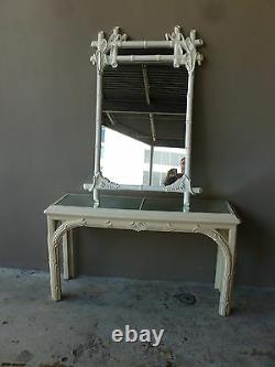 Fabulous 70's Vintage Palm Beach Style Chinese Chippendale Console And Mirror