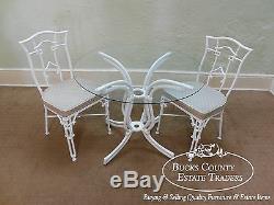 Faux Bamboo Cast Aluminum Chinese Chippendale 3 Piece Bistro Table & Chairs Set