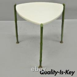 Faux Bamboo Chinese Chippendale Green Tripod Aluminum Guitar Pick Side Table