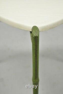 Faux Bamboo Chinese Chippendale Green Tripod Aluminum Guitar Pick Side Table
