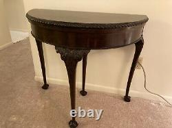 Finely carved CHIPPENDALE STYLE CARD / GAME TABLE mahogany DEMI LUNE to ROUND