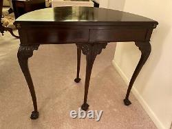 Finely carved CHIPPENDALE STYLE CARD / GAME TABLE mahogany DEMI LUNE to ROUND