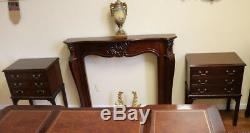 Flame Mahogany Pair Chinese Chippendale Carved Nightstands Night Tables