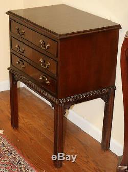 Flame Mahogany Pair Chinese Chippendale Carved Nightstands Night Tables