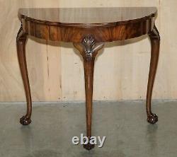 Flamed Mahogany Thomas Chippendale Style Demi Lune Claw & Ball Console Table