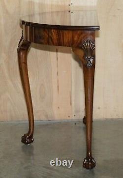 Flamed Mahogany Thomas Chippendale Style Demi Lune Claw & Ball Console Table