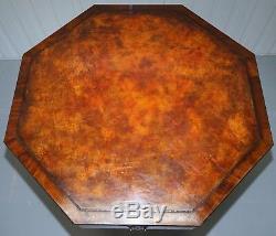 Fully Stamped Regency Circa 1820 Octagonal Drum Center Table Brown Leather Top