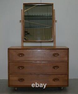 G Plan Ercol Windsor Elm Blond Wood Chest Of Drawers Dressing Table Inc Mirror