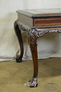 Georgian Chippendale Style Carved Mahogany Tooled Leather Top Square Side Table
