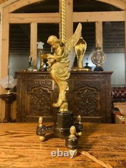Gilded Brass Angel Table Lamp, Antique Cherub