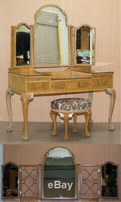 Gillows Vintage Dressing Table & Stool Ornate Claw & Ball Feet Part Of Suite