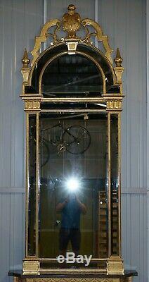Giltwood Pier Mirror & Quad Pedestal Leg Marble Topped Table After Robert Adam