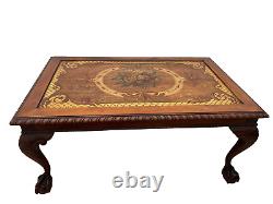 Gorgeous Antique Coffee Table Ball Claw Legs Hand carved Floral Painted Theme