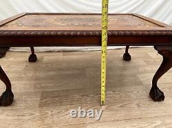 Gorgeous Antique Coffee Table Ball Claw Legs Hand carved Floral Painted Theme