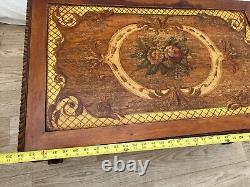 Gorgeous Antique Coffee Table Ball Claw Legs Hand carved Floral Painted Theme