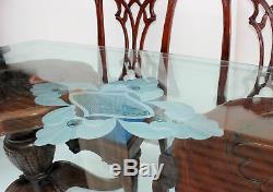 Gorgeous LEXINGTON Solid Mahogany Etched Glass Top Chippendale Dining Table