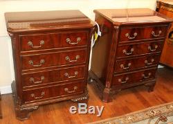 Gorgeous Pair Chippendale Mahogany Bracket Foot Night Stands Tables Bronze MINT