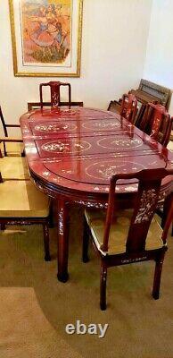 Gorgeous rosewood Chippendale dining Room table seats 8 mother of pearl inlaid
