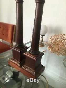 Handsome pair of hardwood neoclassical 55cm tall table lamps, 1960s to 1980s