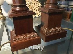 Handsome pair of hardwood neoclassical 55cm tall table lamps, 1960s to 1980s