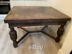 Harrods English Hand Carved Oak Dining Table And Chairs 1940's Ww2 Chippendale