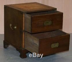 Harrods London Kennedy Military Campaign Side Table Drawers Pair Brown Leather