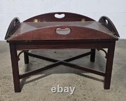 Hekman Butler Table Mahogany Coffee Table with Sunburst Inlay in the Federal Style