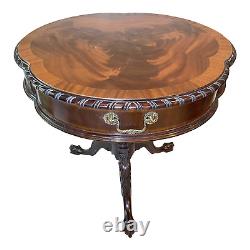 Henkel Harris Clover Top Chippendale Flame Mahogany Drum Table Model 5441