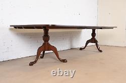 Henkel Harris Style Chippendale Solid Mahogany Double Pedestal Dining Table
