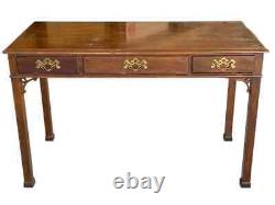 Henredon 3 Drawer Chippendale Mahogany Writing Desk Brass Handles