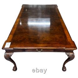 Henredon Chippendale Banded Mahogany & Burl Wood Dining Table 2 Leaves & Tags