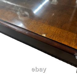 Henredon Chippendale Banded Mahogany & Burl Wood Dining Table 2 Leaves & Tags