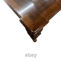 Henredon Chippendale Banded Mahogany & Burl Wood Dining Table 2 Leaves & Tags